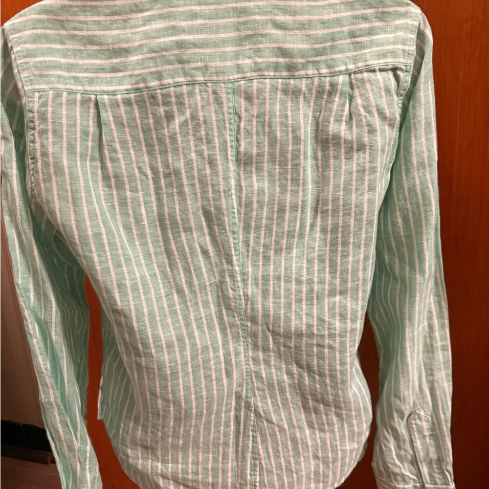 NWOT Frank and Eileen Barry Mint and White Striped Linen Blouse XS - Picture 8 of 10